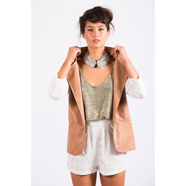 white/tan lace blazer sol hermana