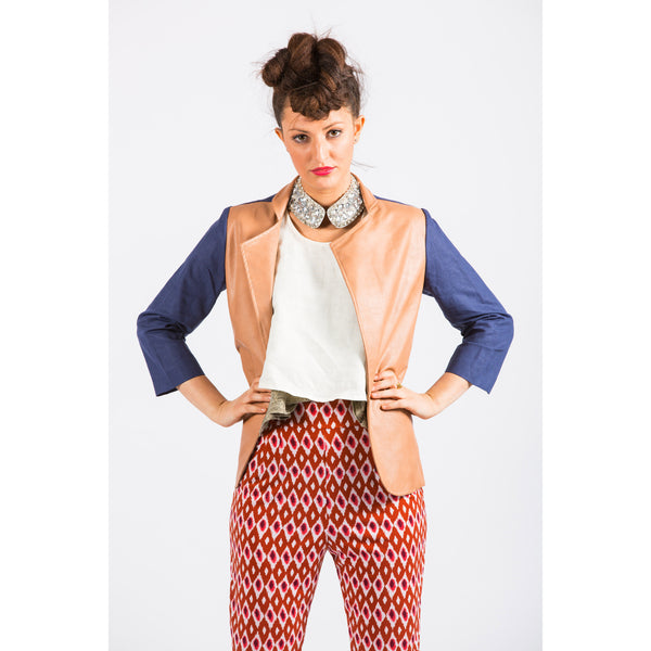 navy tan linen blazer sol hermana