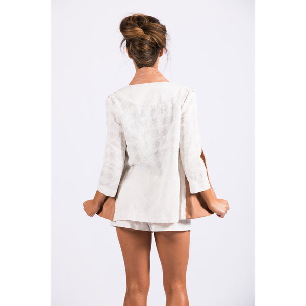 white/tan lace blazer sol hermana