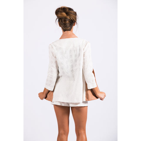white/tan lace blazer sol hermana