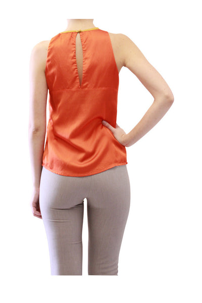 mustard red leather and silk scuba top amber by grace