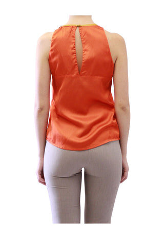 mustard red leather and silk scuba top amber by grace