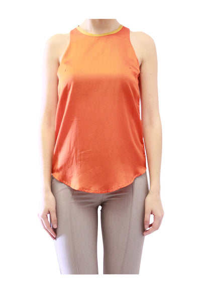 mustard red leather and silk scuba top amber by grace