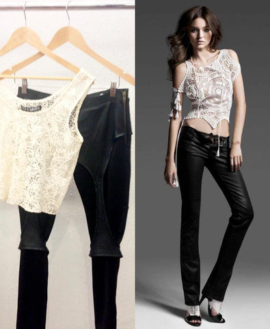 miranda kerr in lace singlet as mina & katusha and zhivago leather pants