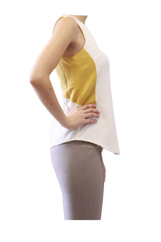 mustard milk suede panel silk top amber by grace