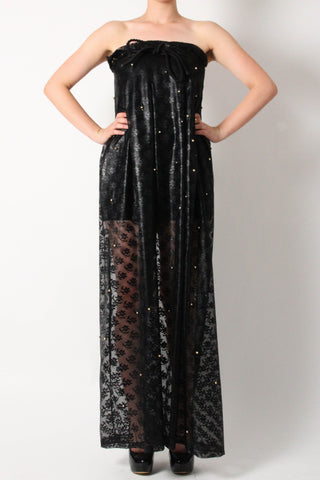 Oversized beaded lace maxi skirt