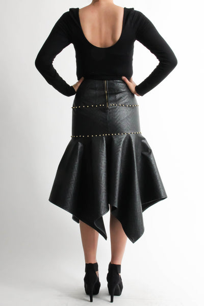 Pleather beaded assymetric skirt