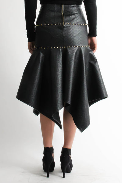 Pleather beaded assymetric skirt