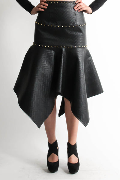 Pleather beaded assymetric skirt