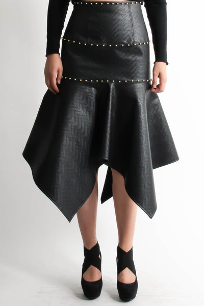 Pleather beaded assymetric skirt