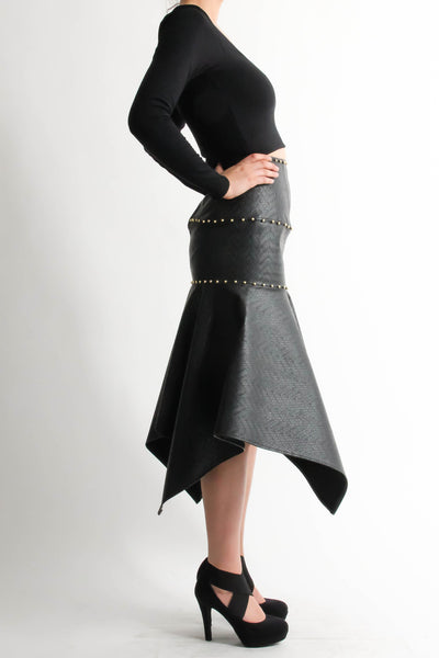 Pleather beaded assymetric skirt