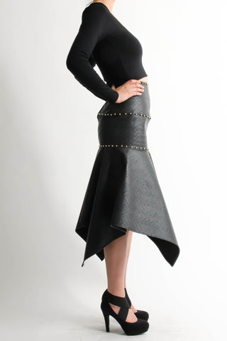 Pleather beaded assymetric skirt