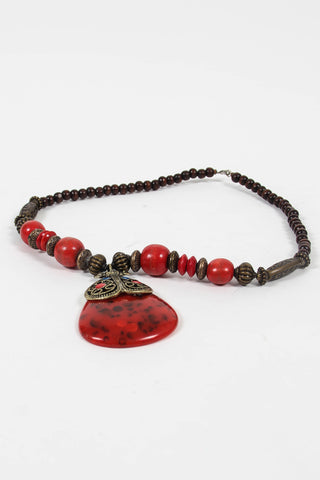 Red beaded tribal necklace