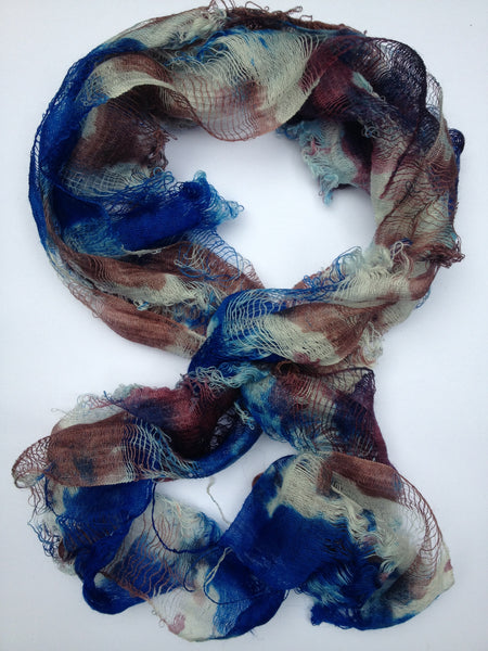 multi blue purple wool scarf loose weave charlotte